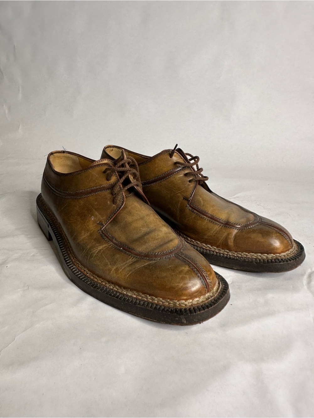 a. testoni Brown Leather Lace-Up Derby Shoes